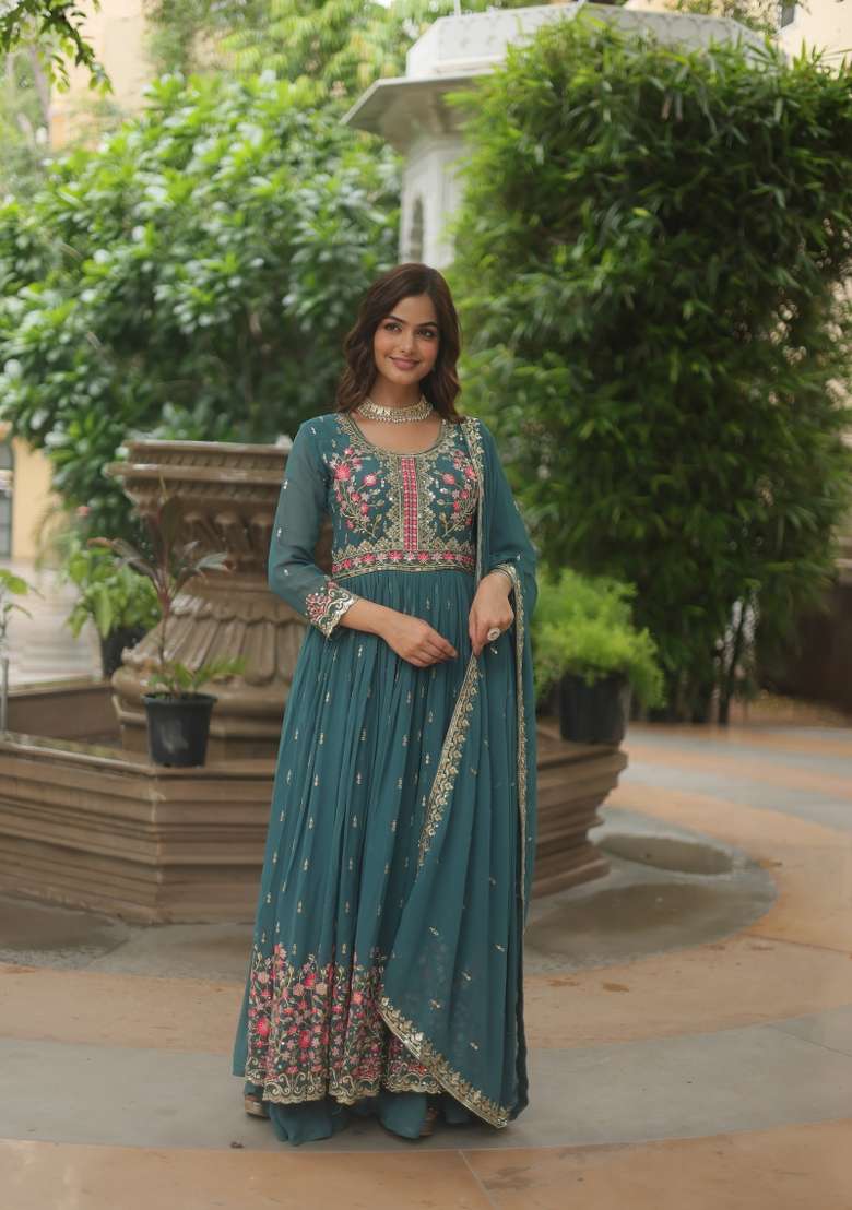 Rama Sequin Work Georgette Anarkali Set - Indya