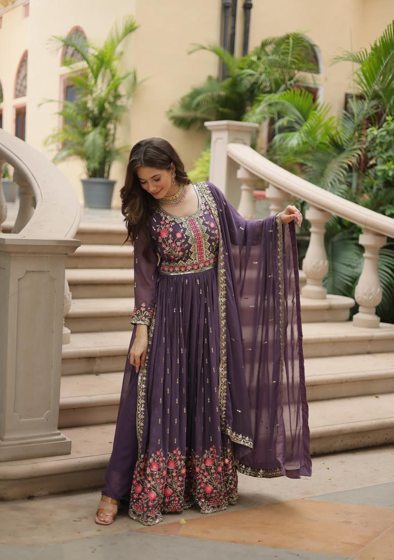 Onion Sequin Work Georgette Anarkali Set - Indya