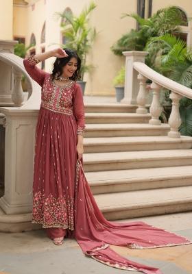 Coffee Sequin Work Georgette Anarkali Set