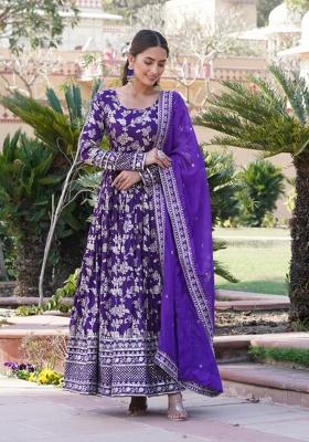 Purple Sequin Work Viscose Anarkali With Dupatta