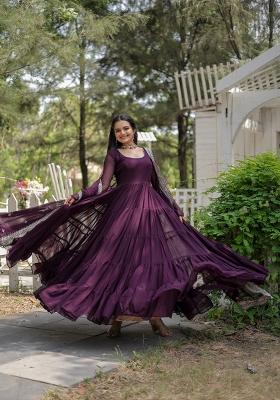 Wine Georgette Anarkali With Dupatta