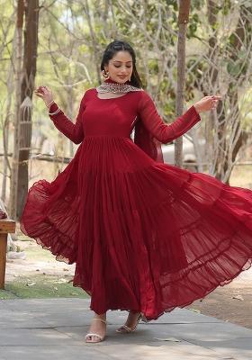 Maroon Georgette Anarkali With Dupatta