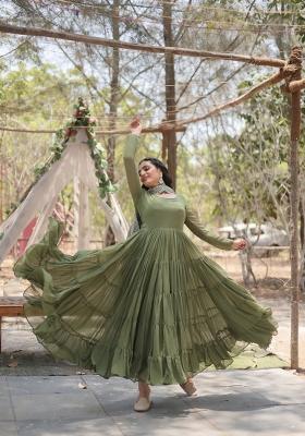 Mehendi Georgette Anarkali With Dupatta