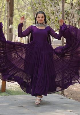 Purple Georgette Anarkali With Dupatta