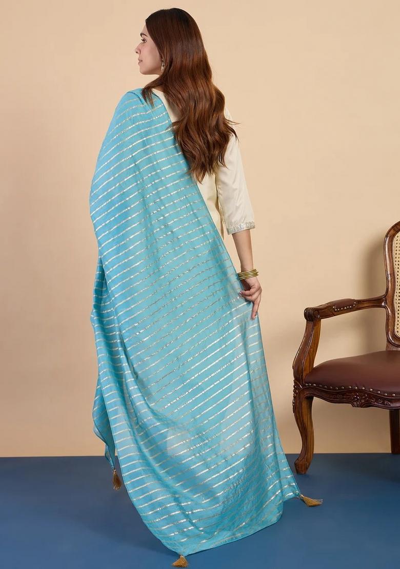 Beige Embroidered Silk Blend Kurta Set - Indya