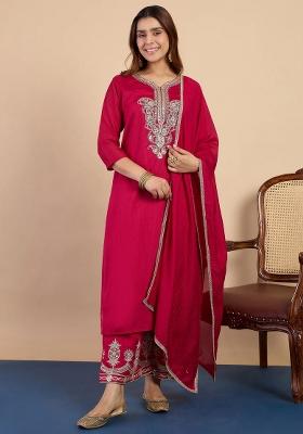 Pink Embroidered Silk Blend Kurta Set