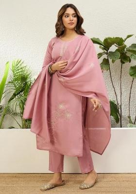 Pink Embroidered Silk Blend Kurta Set