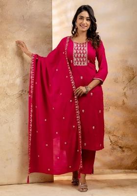 Pink Embroidered Silk Blend Kurta Set