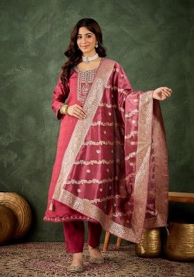 Pink Embroidered Viscose Kurta Set