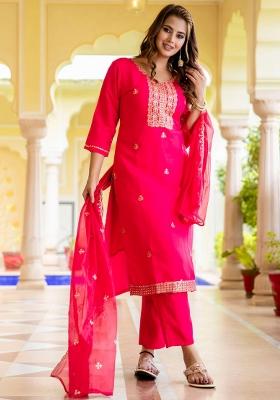 Pink Embroidered Silk Blend Kurta Set