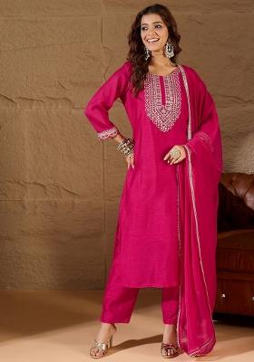 Pink Embroidered Silk Blend Kurta Set