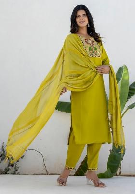 Yellow Embroidered Cotton Kurta Set
