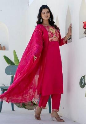 Pink Embroidered Cotton Kurta Set