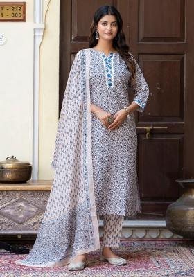 Blue Printed Cotton Kurta Set