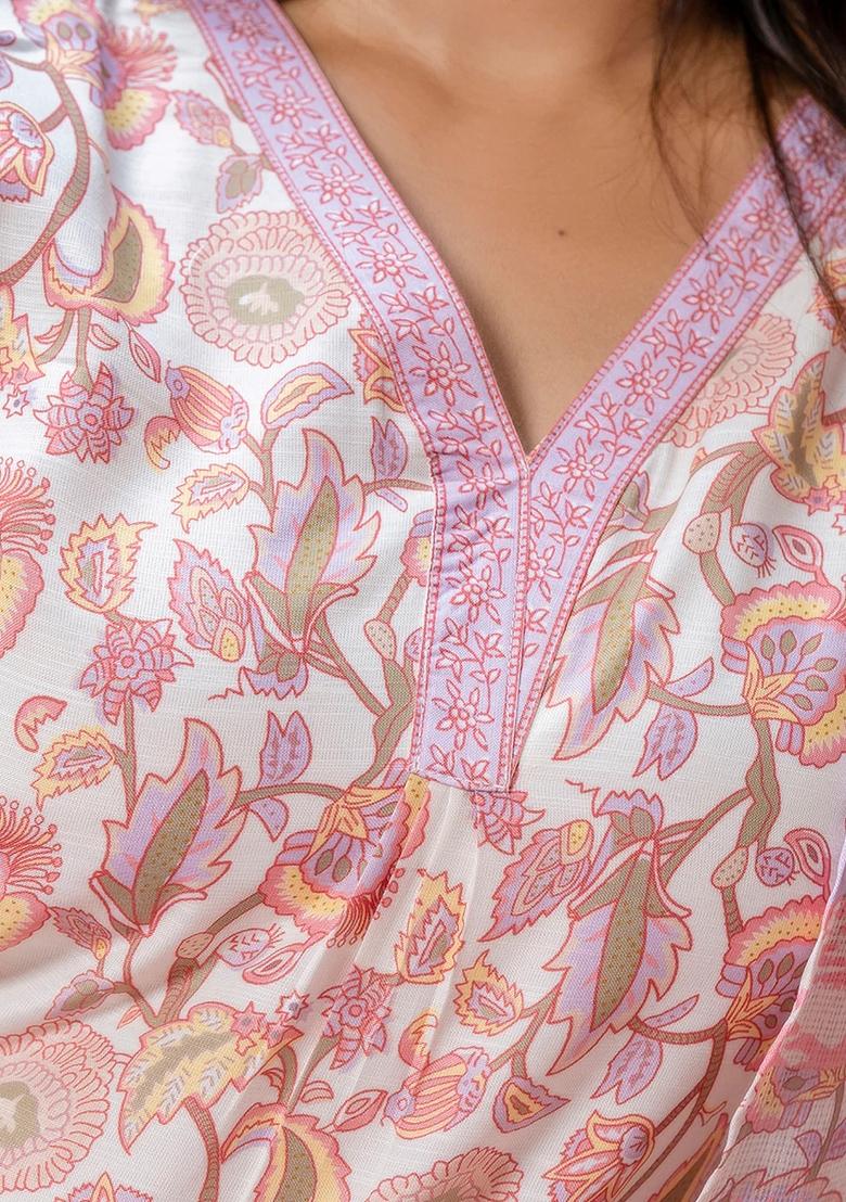 Pink Printed Cotton Kurta Set - Indya