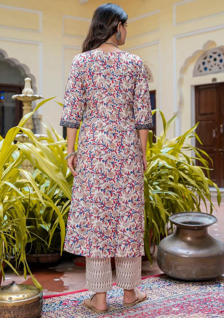 Multicolor Printed Cotton Kurta Set - Indya