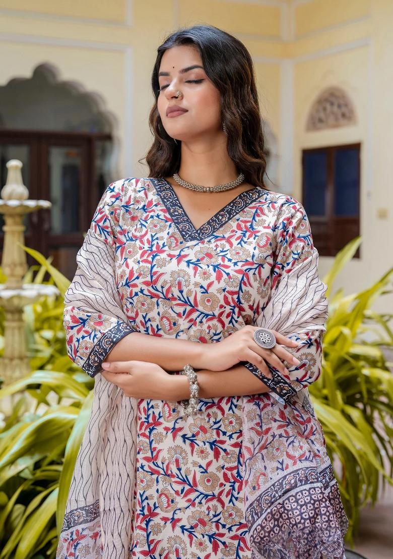 Multicolor Printed Cotton Kurta Set - Indya
