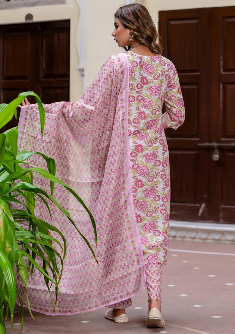 Purple Printed Cotton Kurta Set - Indya
