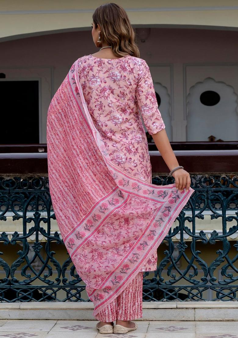 Purple Printed Cotton Kurta Set - Indya