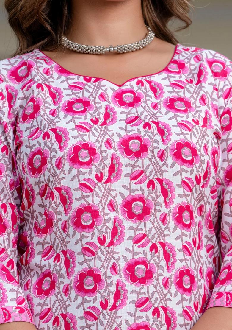 Pink Printed Cotton Kurta Set - Indya