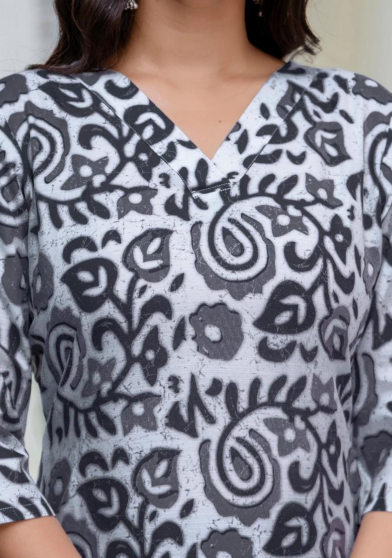 Black Printed Cotton Kurta Set - Indya