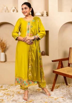 Yellow Embroidered Viscose Kurta Set