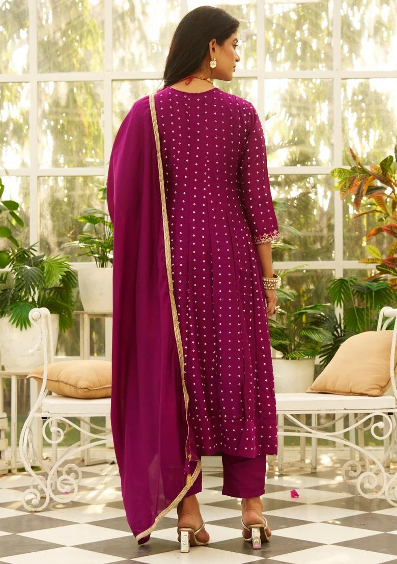 Purple Embroidered Silk Blend Kurta Set - Indya