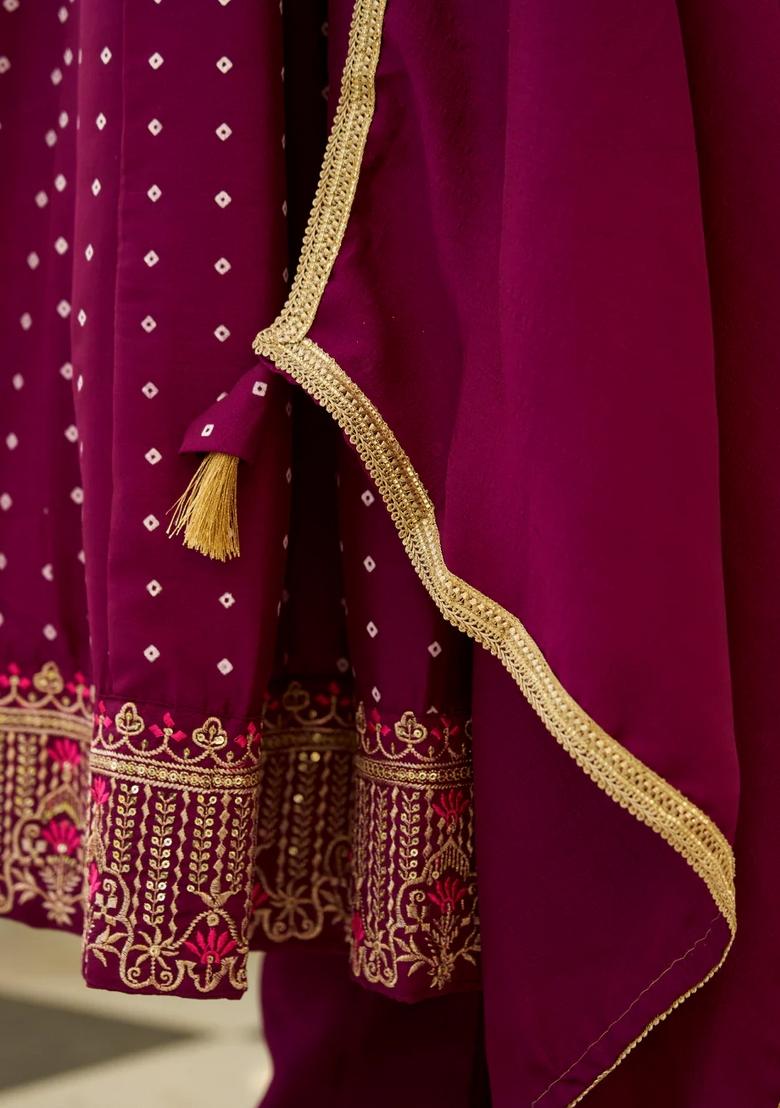 Purple Embroidered Silk Blend Kurta Set - Indya