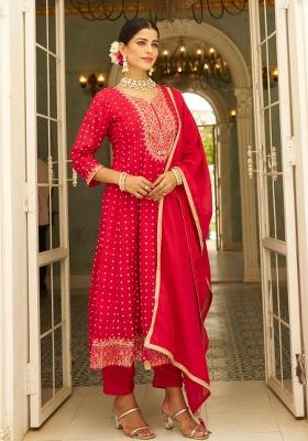 Pink Embroidered Silk Blend Kurta Set