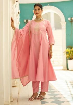 Pink Embroidered Silk Blend Kurta Set
