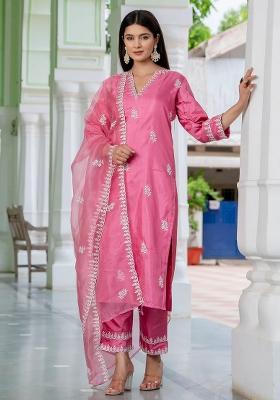 Pink Embroidered Silk Blend Kurta Set