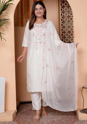 White Embroidered Cotton Kurta Set