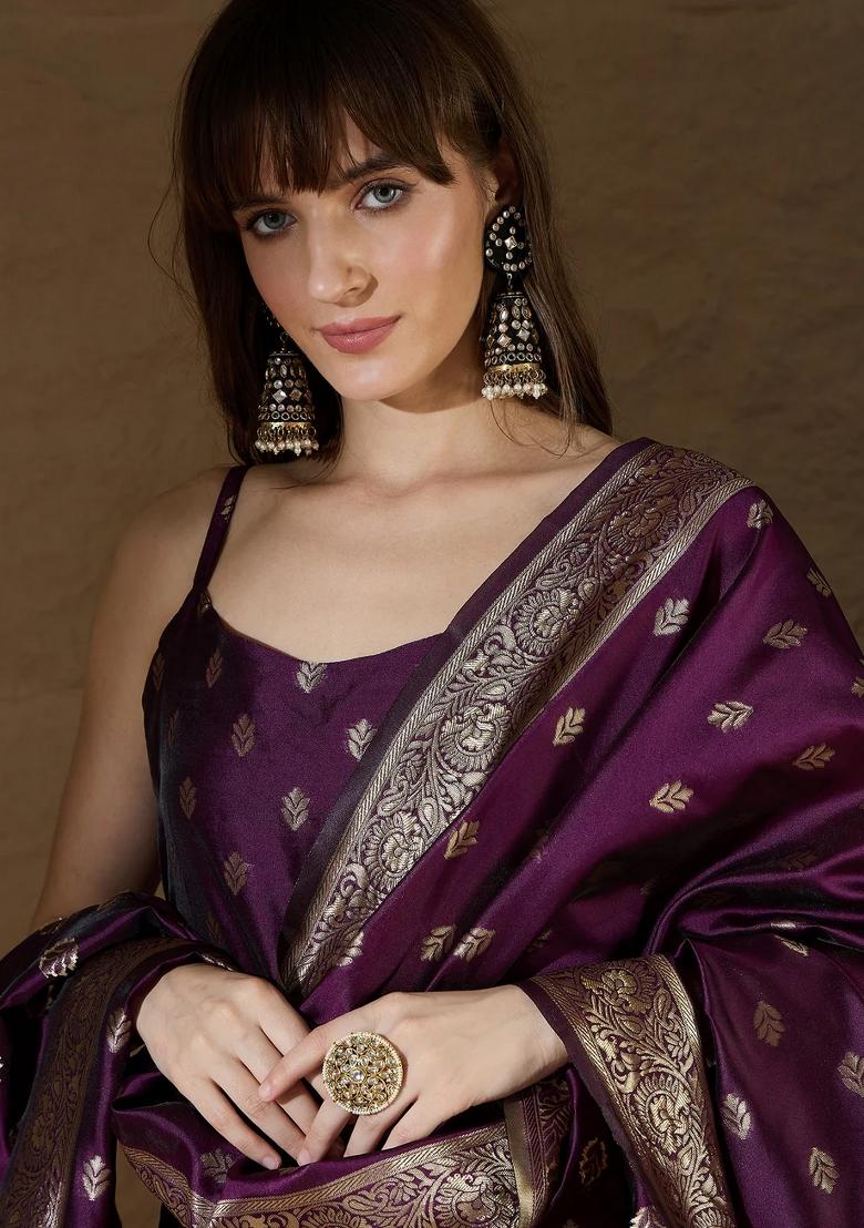 Purple Printed Silk Blend Kurta Set - Indya