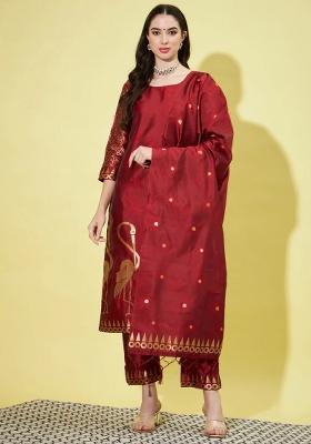 Maroon Printed Silk Blend Kurta Set