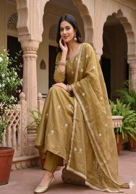 Golden Embroidered Shimmer Kurta Set