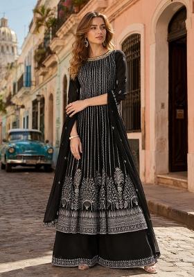 Black Embroidered Georgette Anarkali Set