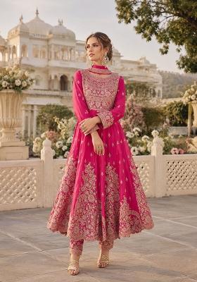 Pink Embroidered Silk Anarkali Set
