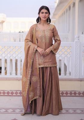 Golden Zari Work Fendi Anarkali Set