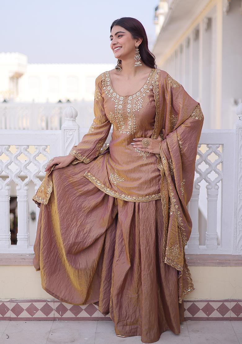 Golden Zari Work Fendi Anarkali Set - Indya