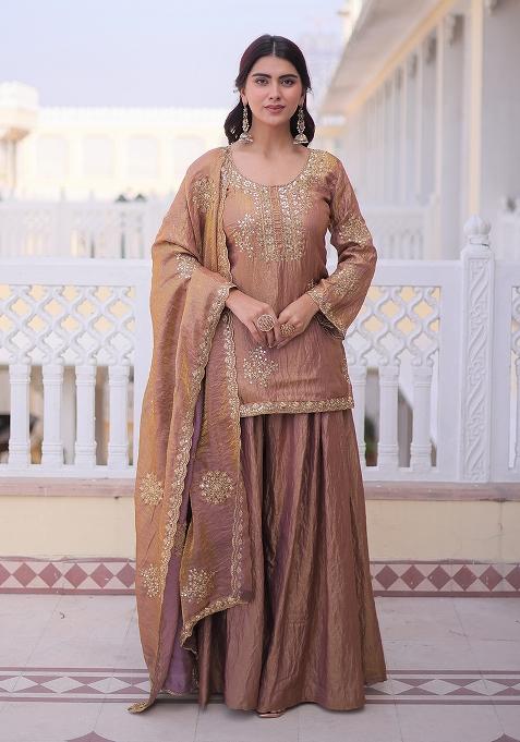 Golden Zari Work Fendi Anarkali Set