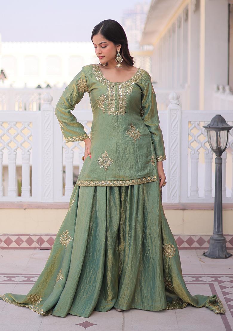 Golden Zari Work Fendi Anarkali Set - Indya