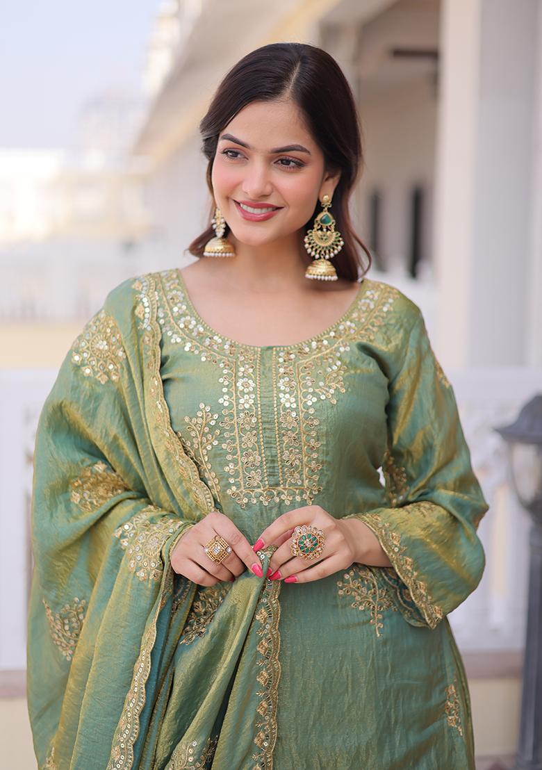 Golden Zari Work Fendi Anarkali Set - Indya