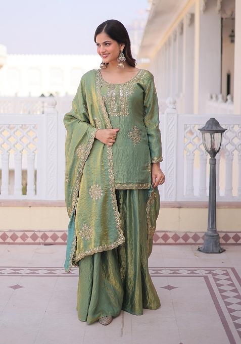 Golden Zari Work Fendi Anarkali Set
