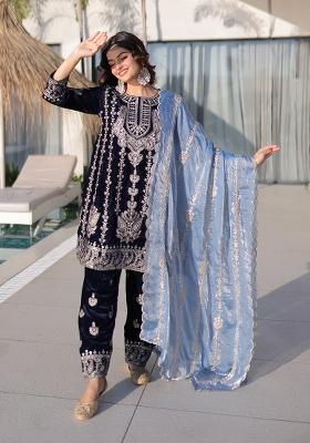 Black Zari Work Velvet Anarkali Set