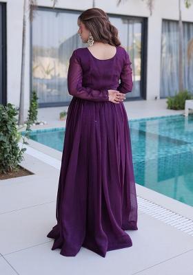Wine Beads Work Silver Crunchy Anarkali