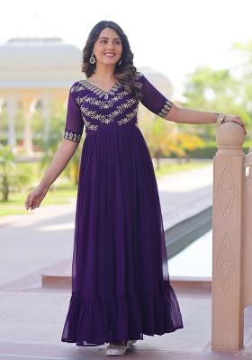 Purple Beads Work Faux Blooming Anarkali