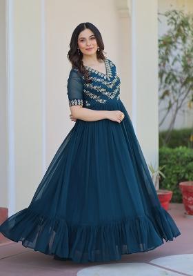 Rama Beads Work Faux Blooming Anarkali