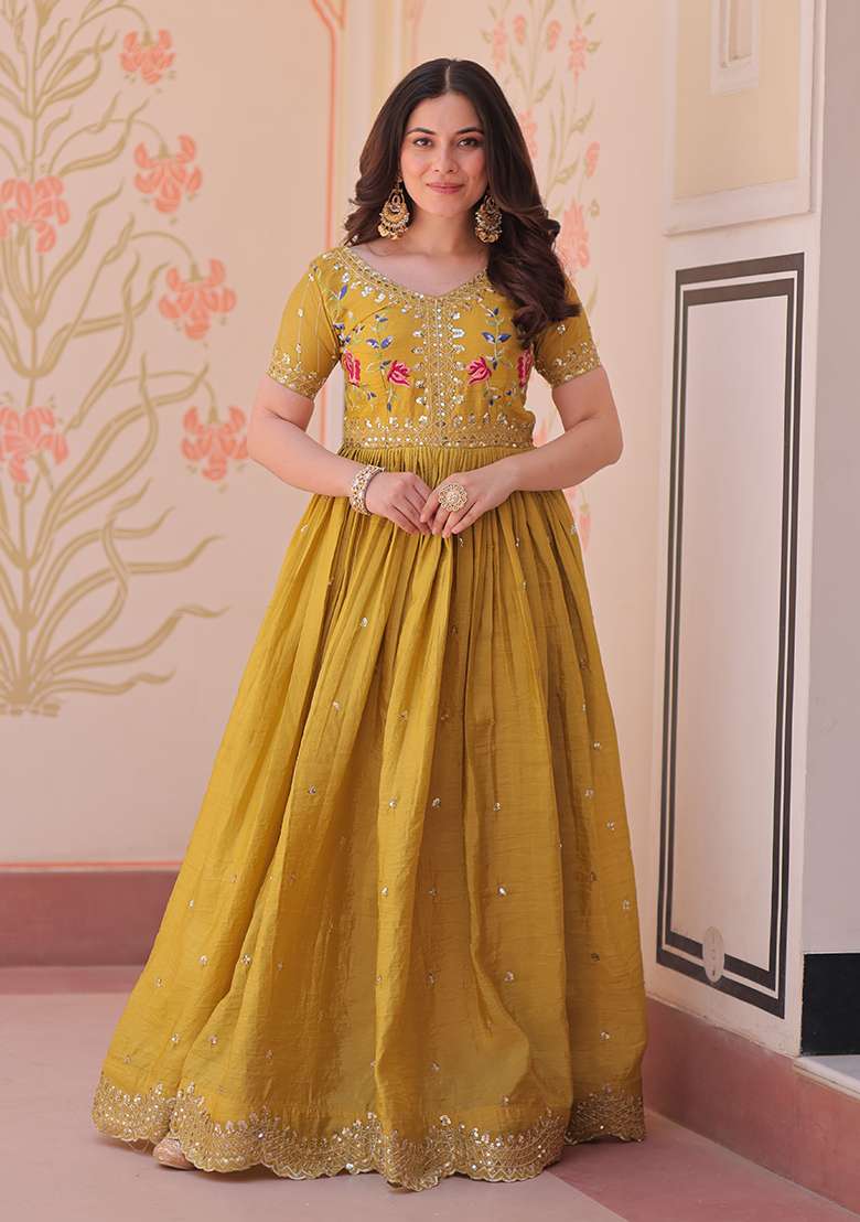 Yellow Zari Work Gold Crush Anarkali - Indya