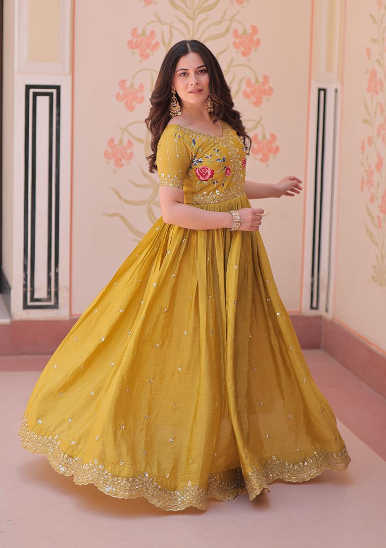 Yellow Zari Work Gold Crush Anarkali - Indya