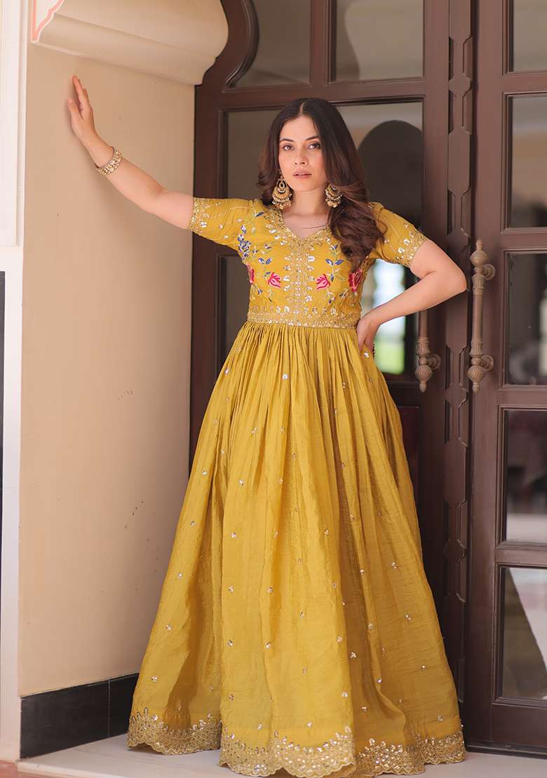 Yellow Zari Work Gold Crush Anarkali - Indya